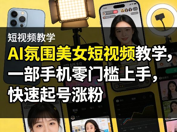 AI氛围美女短视频教学，一部手机零门槛上手，快速起号涨粉-朽念云创