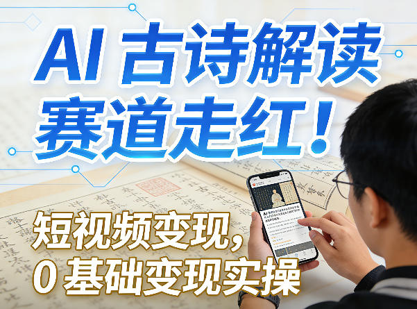 AI古诗解读赛道走红！短视频变现，0基础变现实操-朽念云创