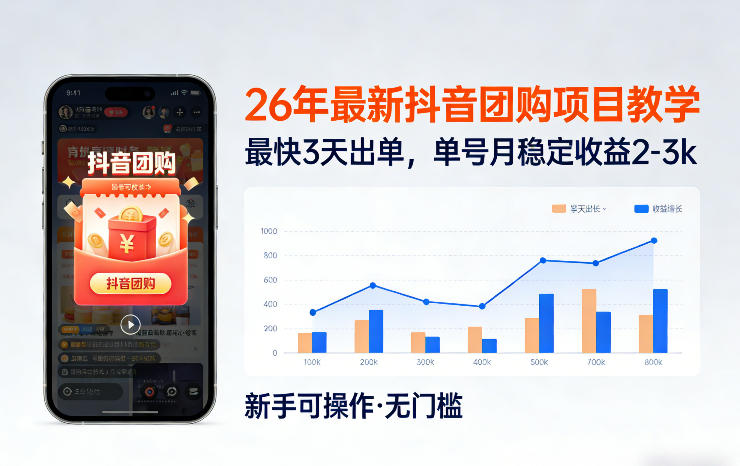 26年最新抖音团购项目教学，0门槛，最快3天出单，单号月稳定收益2-3k(更新3月19日)-朽念云创