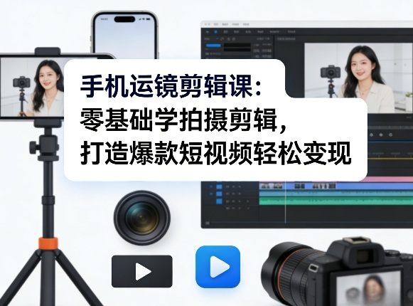 手机运镜剪辑课：零基础学拍摄剪辑，打造爆款短视频轻松变现-朽念云创