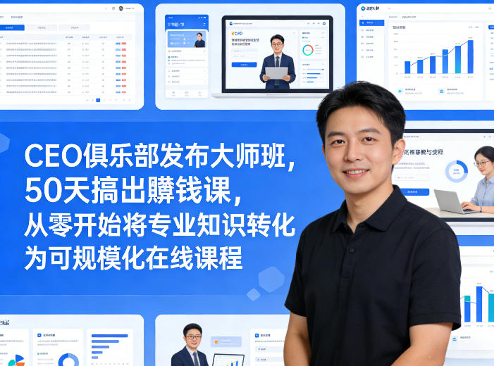 CEO俱乐部发布大师班，50天搞出賺钱课，从零开始将专业知识转化为可规模化在线课程-朽念云创