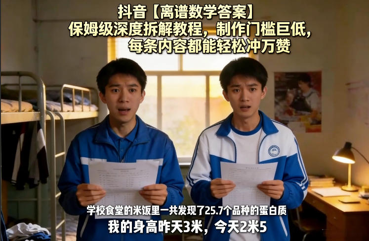 抖音【离谱数学答案】保姆级深度拆解教程，制作门槛巨低，每条内容都能轻松冲万赞，附详细步骤-朽念云创