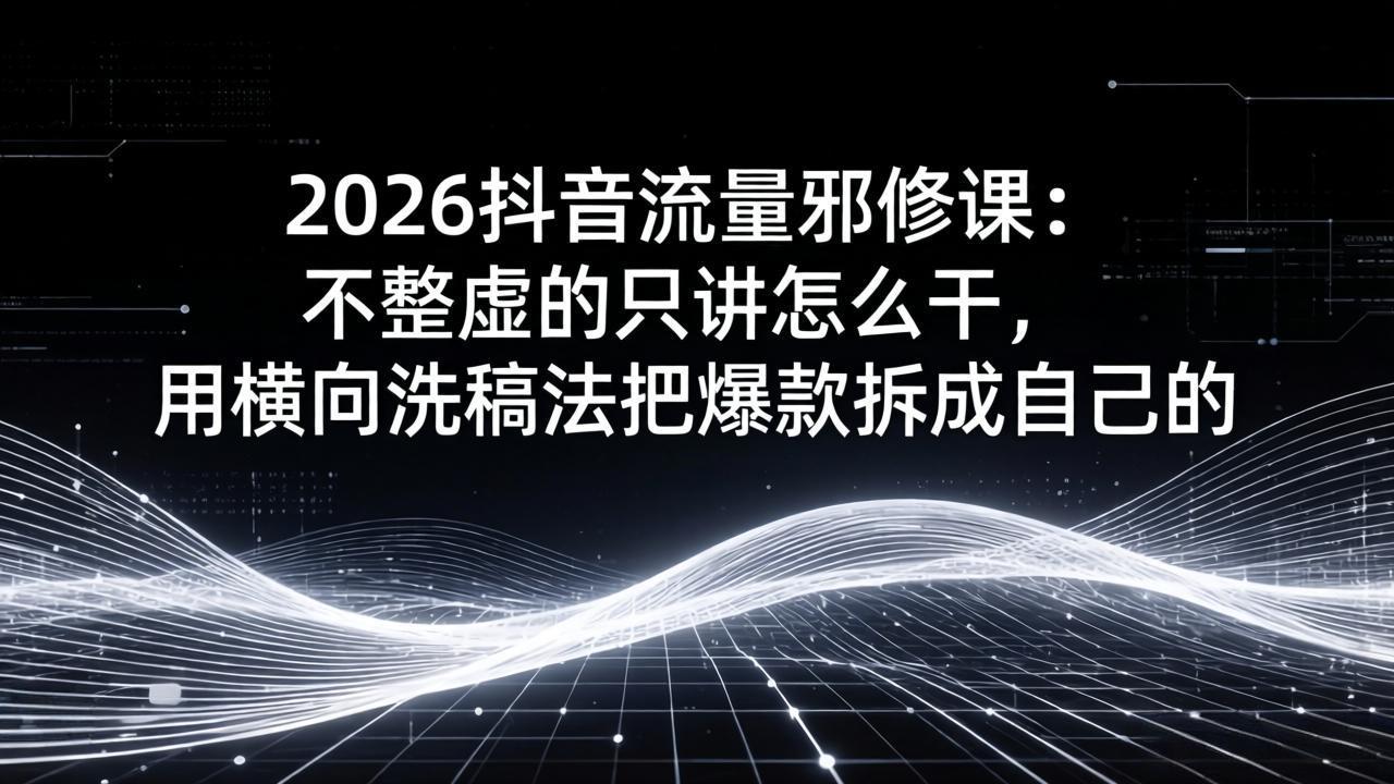 2026抖音流量邪修课：不整虚的只讲怎么干，用横向洗稿法把爆款拆成自己的-朽念云创