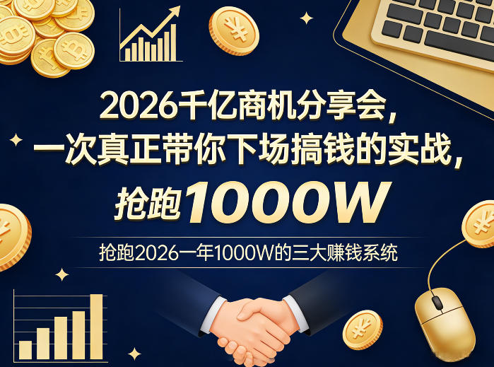 2026千亿商机分享会，一次真正带你下场搞钱的实战，抢跑2026一年1000W的三大賺钱系统-朽念云创