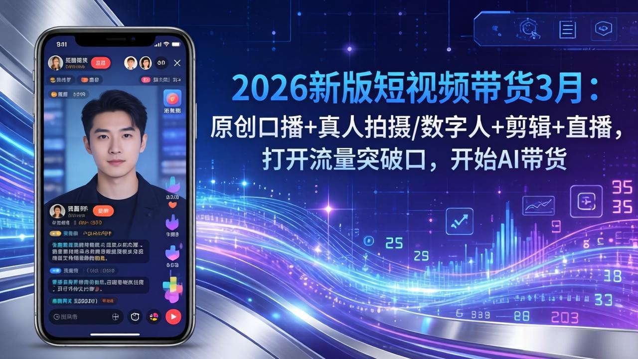 2026新版短视频带货3月：原创口播+真人拍摄/数字人+剪辑+直播，打开流量突破口，开始AI带货-朽念云创