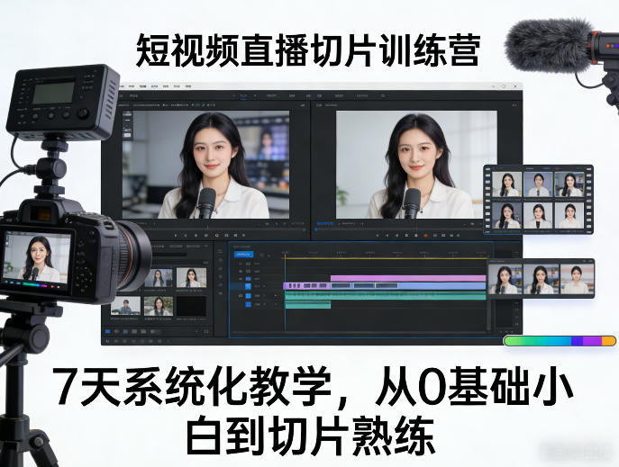 短视频直播切片训练营，7天系统化教学，从0基础小白到切片熟练-朽念云创