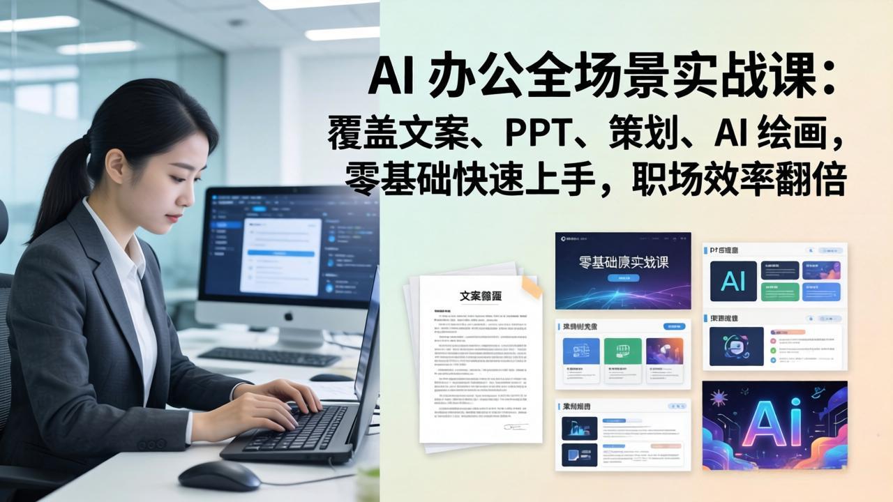AI 办公全场景实战课:覆盖文案、PPT、策划、AI 绘画,零基础快速上手,职场效率翻倍-朽念云创
