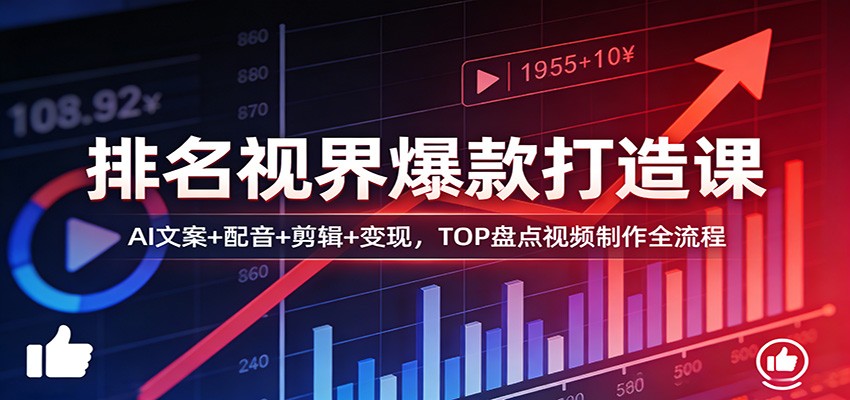 排名视界爆款打造课：AI文案+配音+剪辑+变现，TOP盘点视频制作全流程-朽念云创