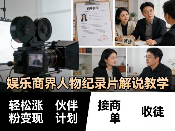 娱乐商界人物纪录片解说教学,轻松涨粉变现,伙伴计划,接商单,收徒等-朽念云创