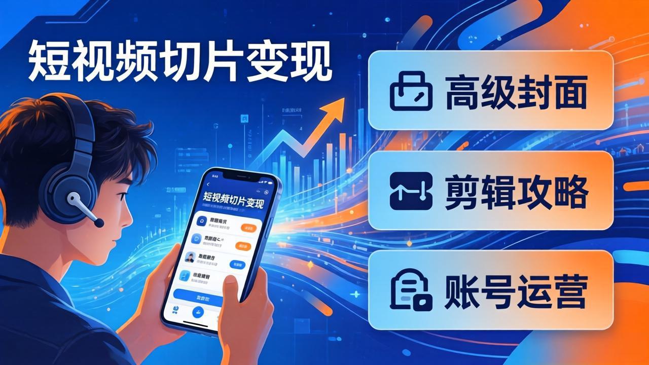 短视频切片变现速成班2.0：高级封面+剪辑攻略+账号运营，0基础小白快速入局副业-朽念云创