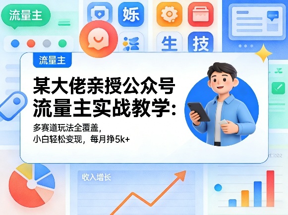 某大佬亲授公众号流量主实战教学：多赛道玩法全覆盖，小白轻松变现，每月多挣5k+-朽念云创