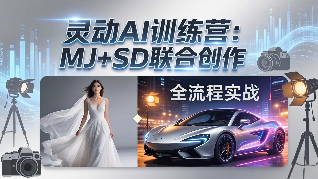 灵动AI训练营-3.0课程：MJ+SD联合创作，从婚纱大片到汽车广告，摄影后期全流程实战-朽念云创