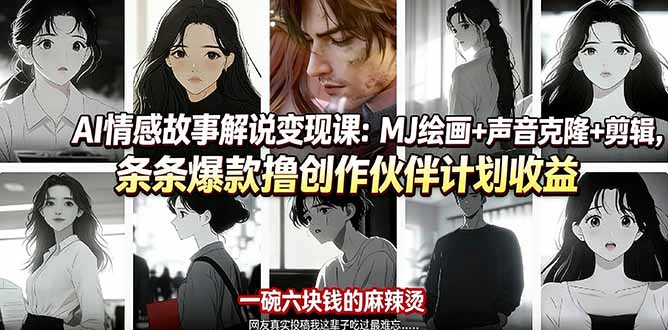 AI情感故事解说变现课:MJ绘画+声音克隆+剪辑,条条爆款撸创作伙伴计划收益-朽念云创