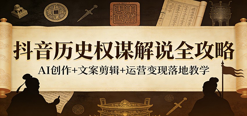 抖音历史权谋解说全攻略:AI创作+文案剪辑+运营变现落地教学-朽念云创