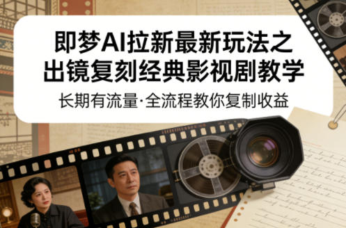 即梦AI拉新最新玩法之出镜复刻经典影视剧教学，长期有流量，全流程教你复制收益-朽念云创