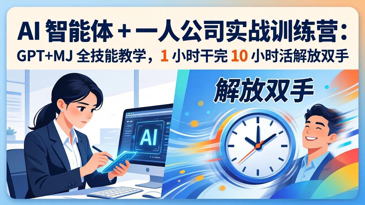 AI 智能体 + 一人公司实战训练营：GPT+MJ 全技能教学，1 小时干完 10 小时活解放双手-朽念云创