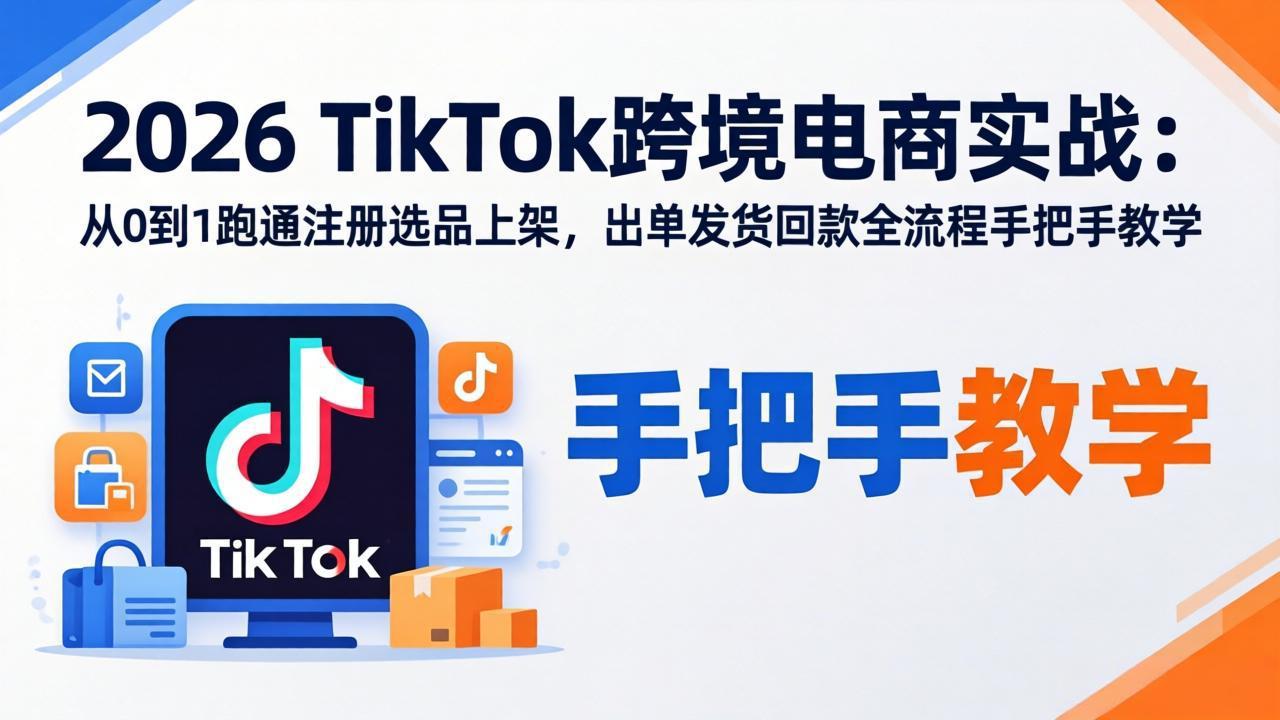 2026TikTok跨境电商实战：从0到1跑通注册选品上架，出单发货回款全流程手把手教学-朽念云创
