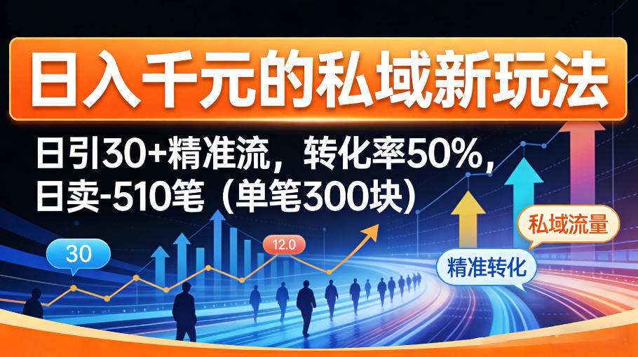 日入千米的私域新玩法：日引30＋精准流，转化率50%，日卖5-10笔(单笔300米)-朽念云创