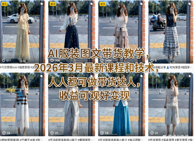 AI服装图文带货教学，2026年3月最新课程和技术，人人都可做带货达人，收益可观好变现-朽念云创