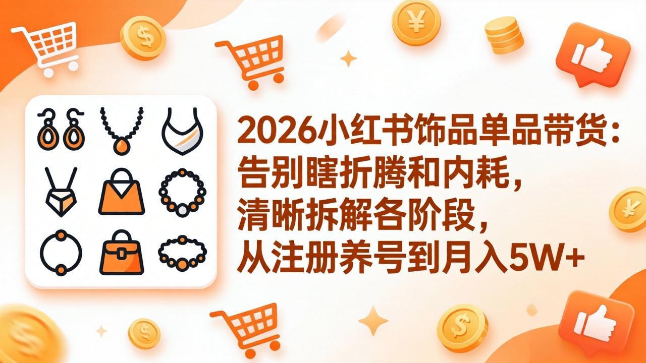 2026小红书饰品单品带货：告别瞎折腾和内耗，清晰拆解各阶段，从注册养号到月入5W+-朽念云创