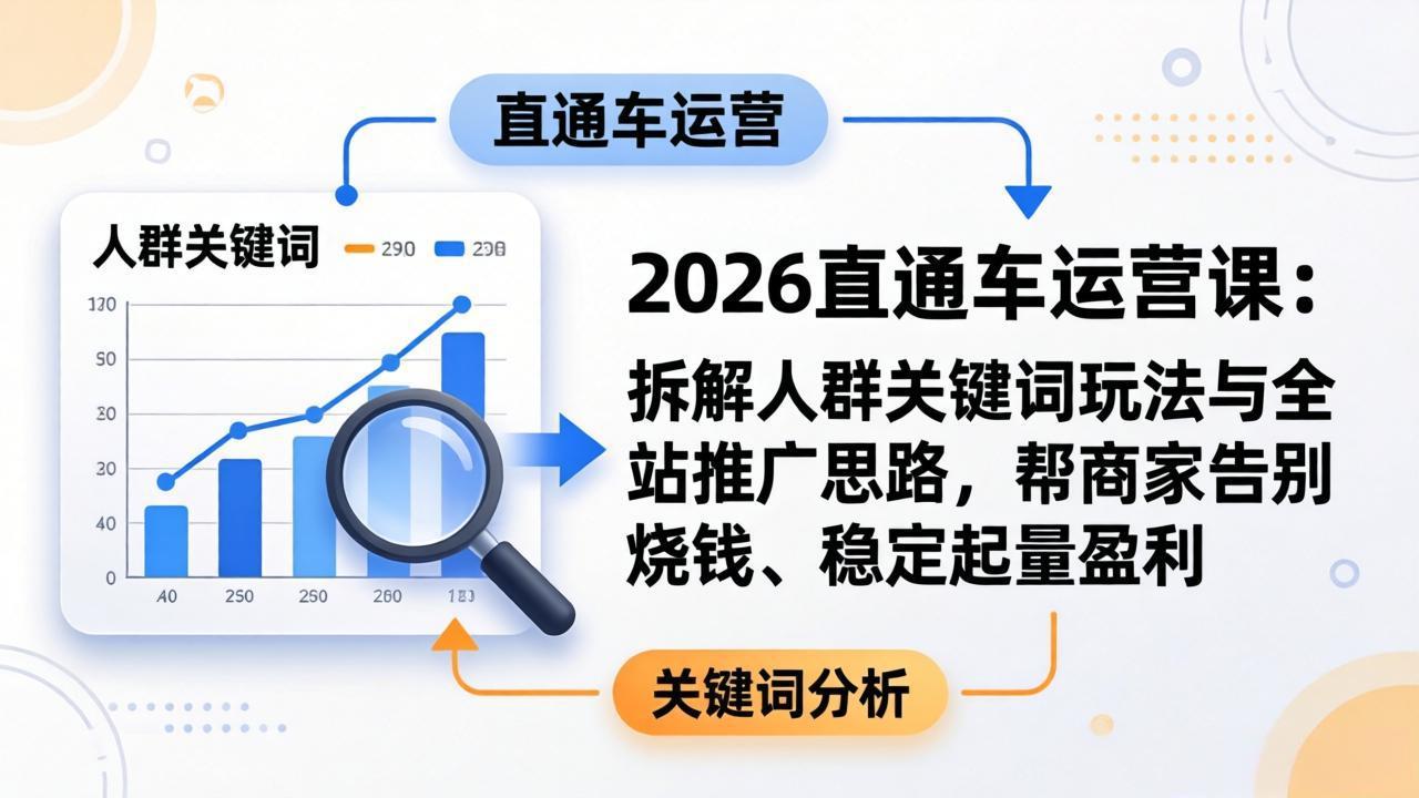 2026直通车运营课：拆解人群关键词玩法与全站推广思路，帮商家告别烧钱、稳定起量盈利-朽念云创