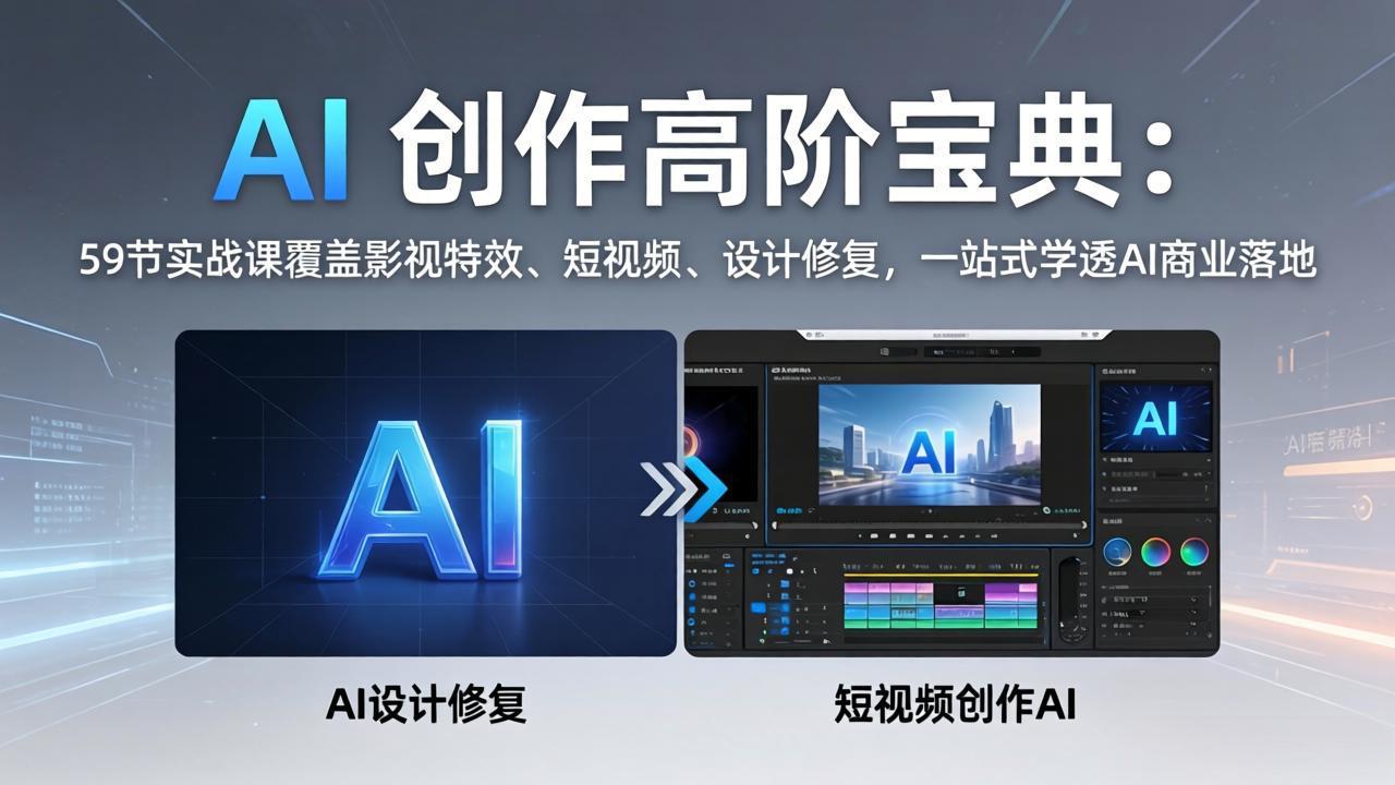 AI 创作高阶宝典：59节实战课覆盖影视特效、短视频、设计修复，一站式学透AI商业落地-朽念云创