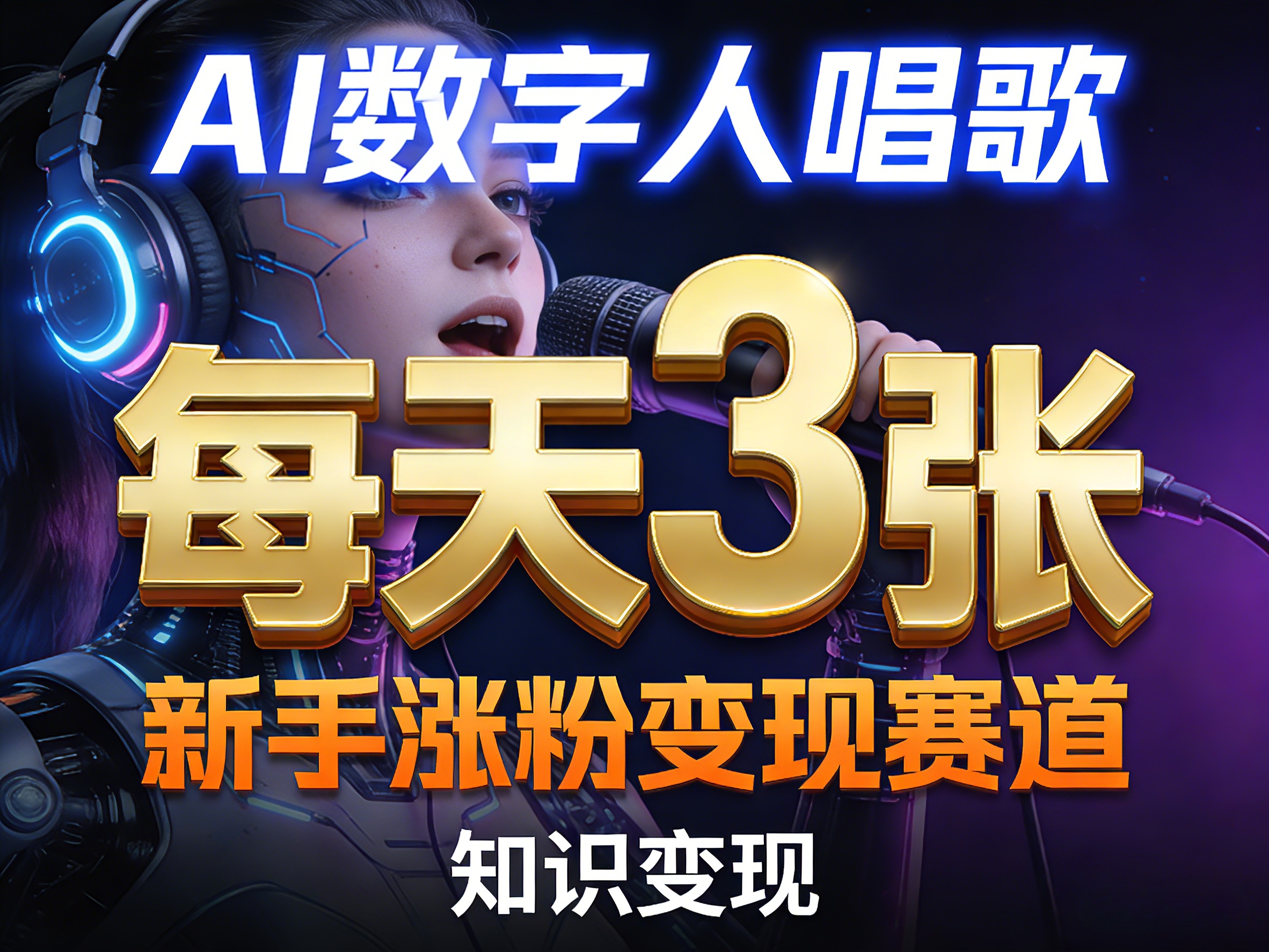 AI数字人唱歌，新手涨粉变现赛道，每天3张和知识付费，副业必备-朽念云创