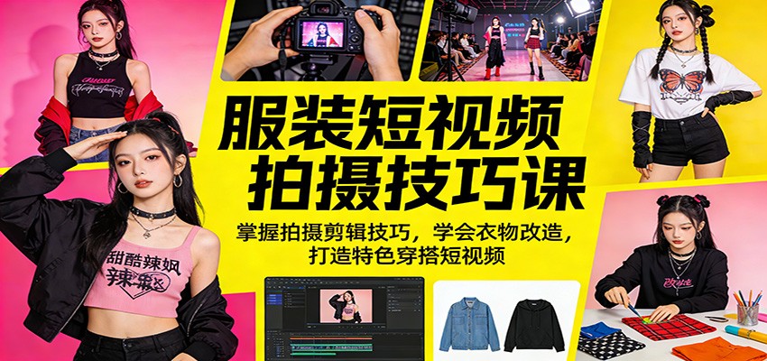 服装短视频拍摄技巧课：掌握拍摄剪辑技巧，学会衣物改造，打造特色穿搭短视频-朽念云创