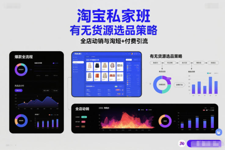 淘宝私家班，有无货源选品策略，高成功率爆款全流程打法，全店动销与淘短+付费引流(更新2026年4月)-朽念云创