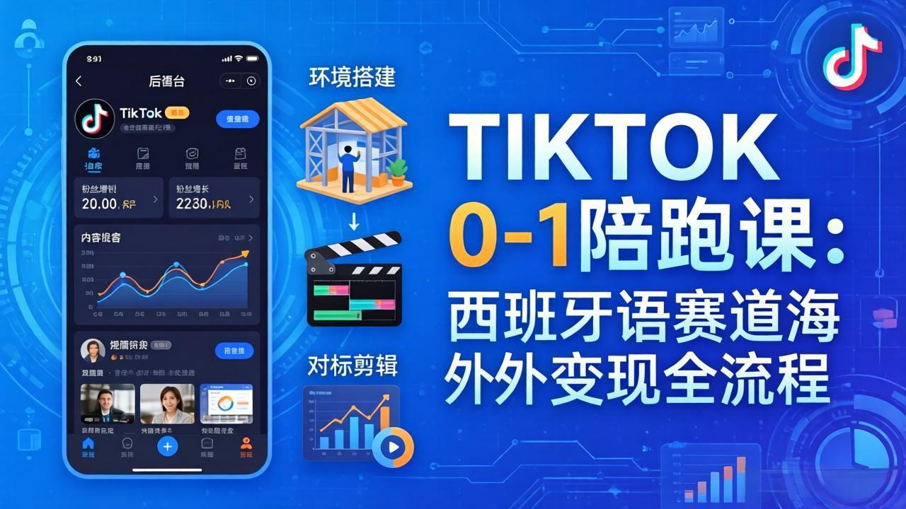 TIKTOK 0-1 陪跑课：从环境搭建到刷对标剪辑，西班牙语赛道海外变现全流程-朽念云创