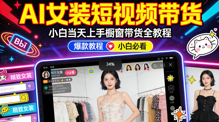 AI女装短视频橱窗带货:小白零门槛当天上手,高佣金爆款轻松賺!-朽念云创