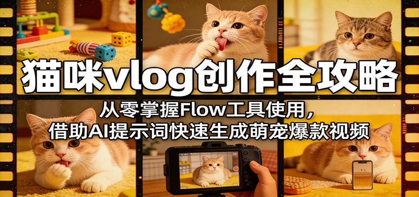 猫咪vlog创作全攻略：从零掌握Flow工具使用，借助AI提示词快速生成萌宠爆款视频-朽念云创