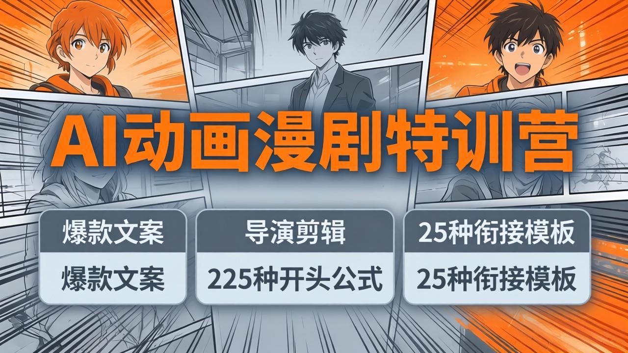 AI动画漫剧特训营：爆款文案+导演剪辑：225种开头公式+25种衔接模板，两小时剪电影级大片-朽念云创