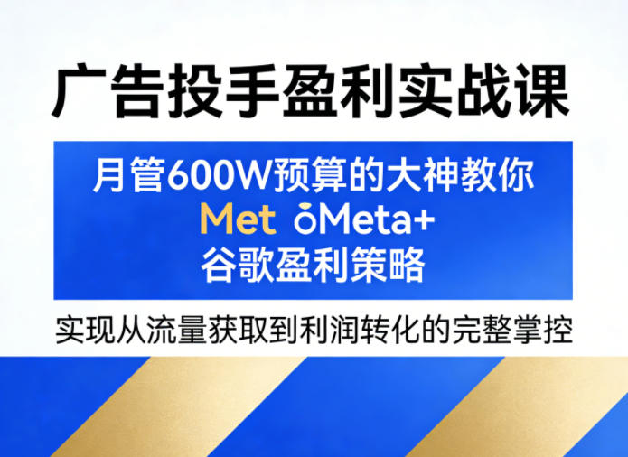广告投手盈利实战课，月管600W预算的大神教你Meta+谷歌盈利策略，实现从流量获取到利润转化的完整掌控-朽念云创