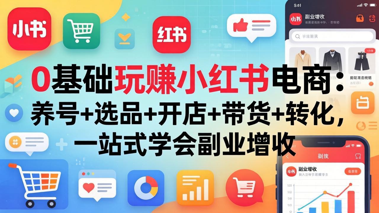 0基础玩赚小红书电商:养号+选品+开店+带货+转化,一站式学会副业增收-朽念云创