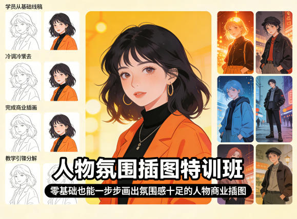 人物氛围插图特训班，零基础也能一步步画出氛围感十足的人物商业插图-朽念云创