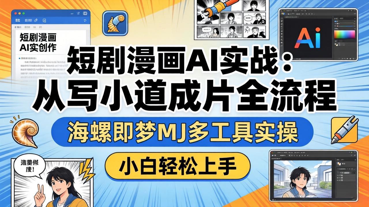 短剧漫画AI实战：从写小说到成片全流程，海螺即梦MJ多工具实操，小白轻松上手-朽念云创