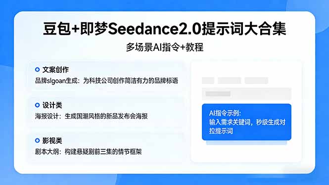 豆包+即梦Seedance2.0提示词大合集：多场景AI指令+教程，解锁文案、设计、影视高效创作-朽念云创
