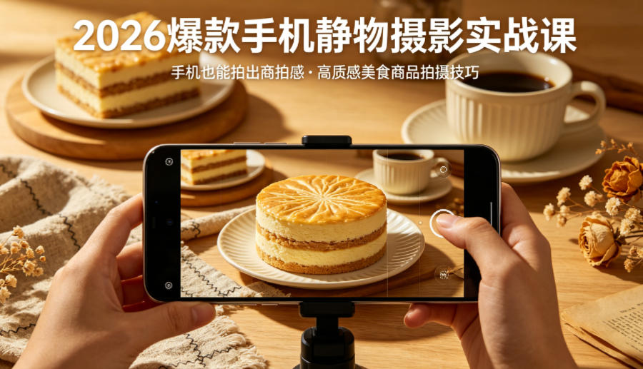 2026爆款手机静物摄影实战课,手机也能拍出商拍感,学会拍出高质感美食商品-朽念云创