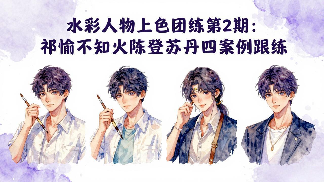 水彩人物上色团练第2期：祁煜不知火陈登苏丹四案例跟练，手把手提升绘画能力-朽念云创