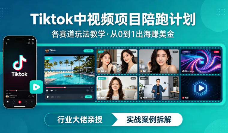 某大佬的Tiktok中视频项目陪跑，涵盖TK各个赛道玩法教学，从0到1出海賺美金-朽念云创
