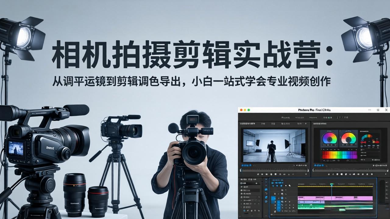 相机拍摄剪辑实战营：从调平运镜到剪辑调色导出，小白一站式学会专业视频创作-朽念云创