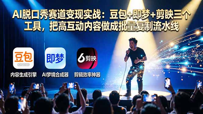 AI脱口秀赛道变现实战：豆包+即梦+剪映三个工具，把高互动内容做成批量复制流水线-朽念云创