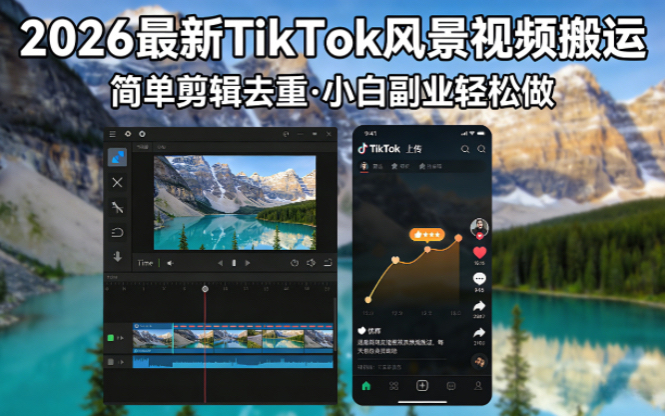 2026最新TikTok风景视频搬运简单剪辑去重小白副业月入 8000-朽念云创