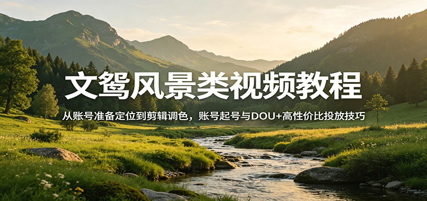 文鸳风景类视频教程：从账号准备定位到剪辑调色，账号起号与DOU+高性价比投放技巧-朽念云创