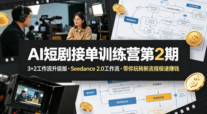 AI短剧接单训练营第2期，3+2工作流升级版，Seedance 2.0工作流，带你玩转新流程极速賺钱-朽念云创