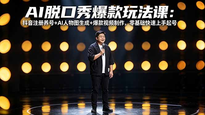 AI脱口秀爆款玩法课：抖音注册养号+AI人物图生成+爆款视频制作，零基础快速上手起号-朽念云创
