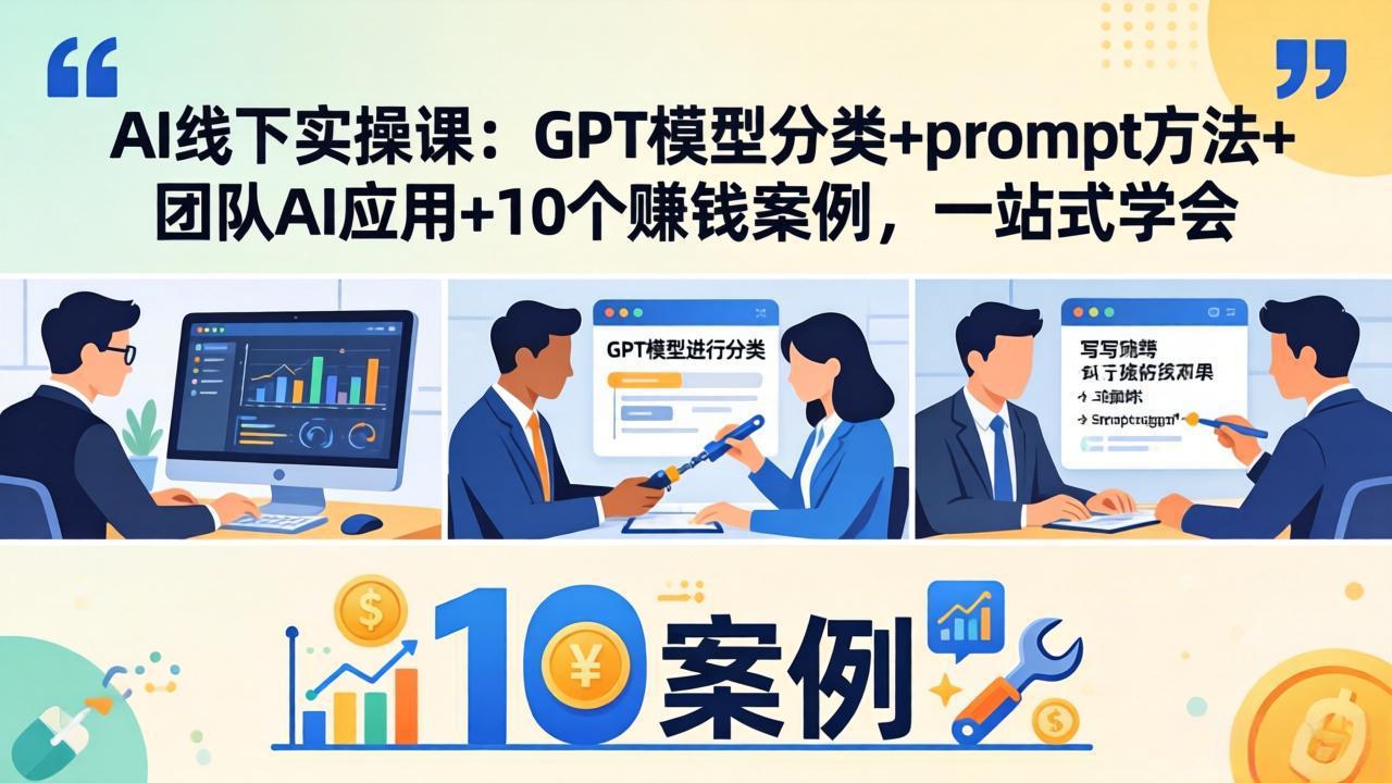 AI线下实操课：GPT模型分类+prompt方法+团队AI应用+10个赚钱案例，一站式学会-朽念云创