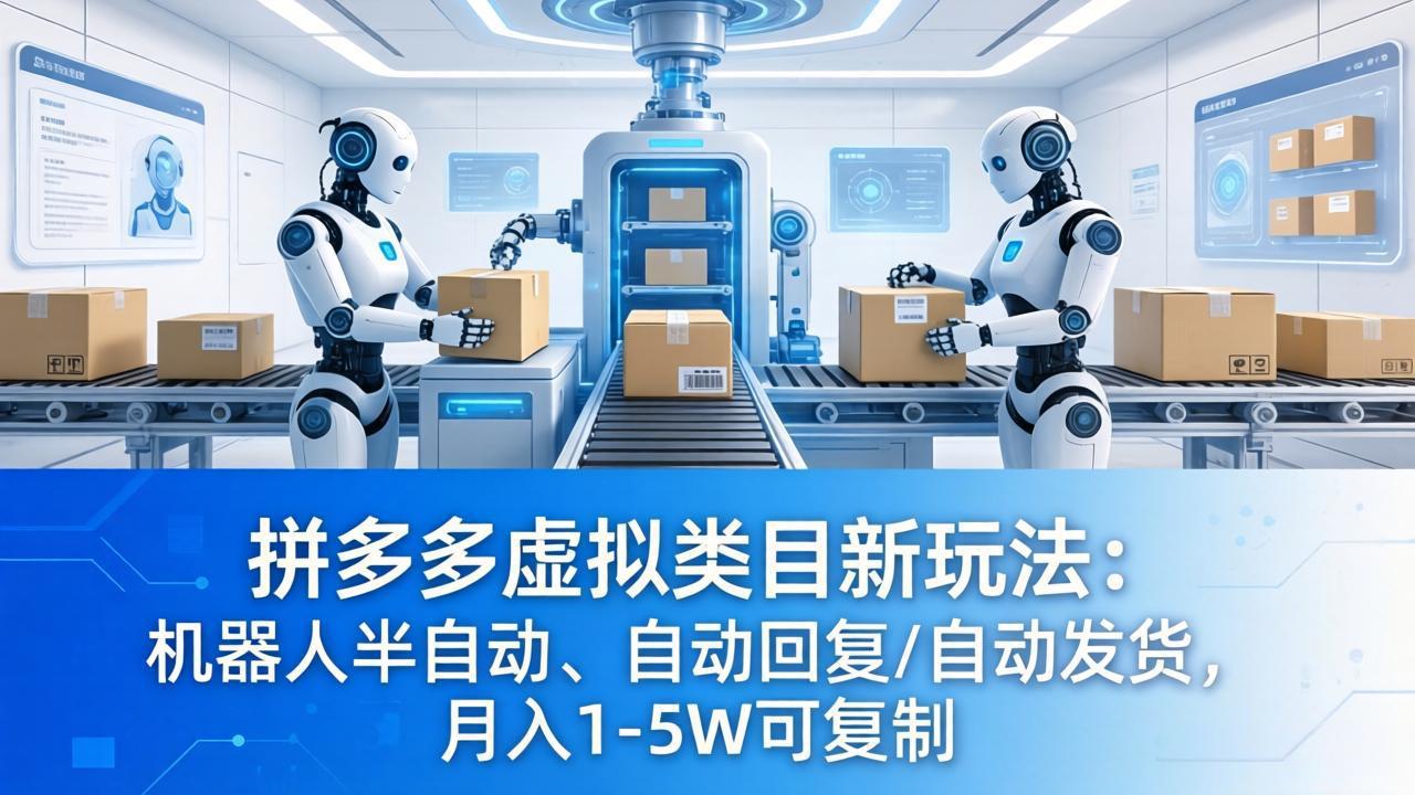 拼多多虚拟类目新玩法：机器人半自动、自动回复 /自动发货，月入 1-5W 可复制-朽念云创