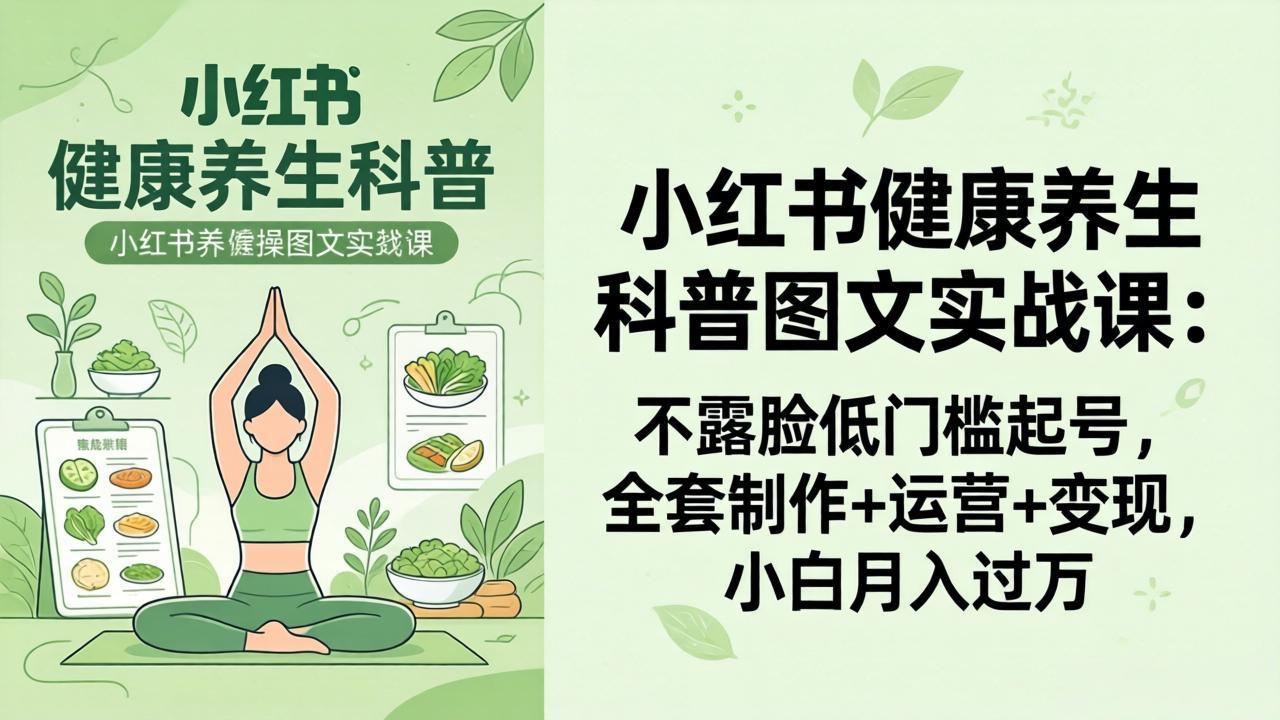 2026小红书健康养生科普图文实战课:不露脸低门槛起号,全套制作+运营+变现,小白月入过万-朽念云创